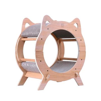 China Viable Wooden Cardboard Round Shape Cat Scratching House Cat Bed Kitten Bed for Cat Pet Play House Furniture Protection with Scratches for sale