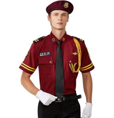 China Security Guard Workwear Security Guard Shirts And Pants Set Mens Cheap Royal Red Hotel Security Uniform Apparel Customized for sale