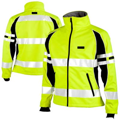 China Contrast Color Shell Fabric Custom Green LED Soft Zipper Outdoor Reflective Women Safety Workwear Jacket SNAP & Black Zipper for sale