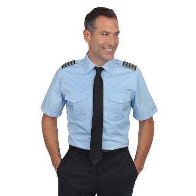 China Blue Shirt Short Sleeve Airline Uniforms Pilot Shirts Men With Logos for sale