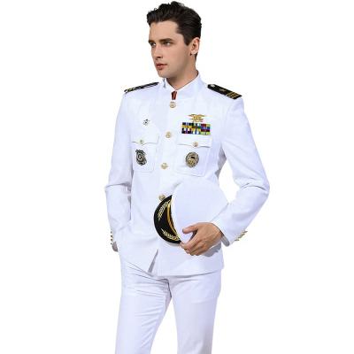 China Custom Made High Quality Airline Design Air Force Uniform Men Single Breasted White Military Captain Pilot Suit for sale