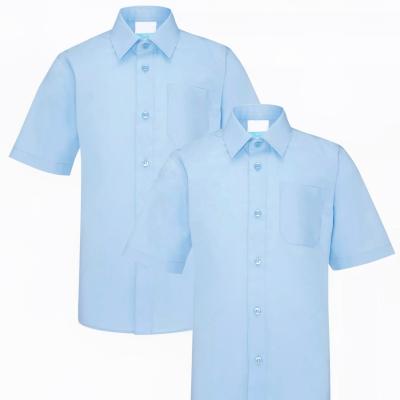 China Light Blue School Uniforms Short Sleeve Shirt Custom School Shirt for sale