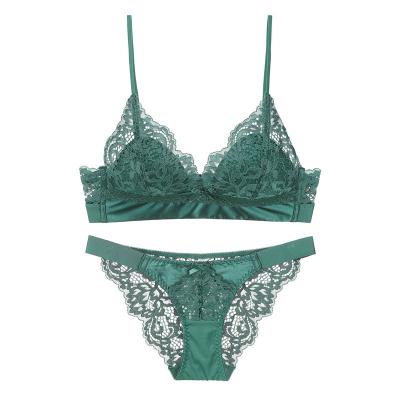 China One-Piece Tender Sexy Ladies Bra Lingerie Set Lace Underwear Thickening Bra Embroidery Lift Up Bra Panty Set for sale