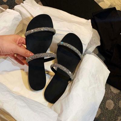 China Flat Cross Sparkle Diamond Sandalias Planas Ladies Flats New Bling Rhinestones Fashion Trend Women's Sandals Slides Shoes Summer for sale