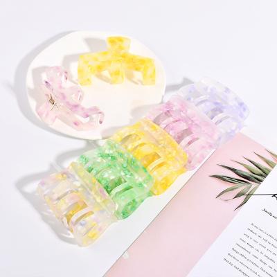 China Decoration Korean Marble Square Large Hair Claw Clips Acrylic Clip Hollow Square Hair Grabs Women for sale