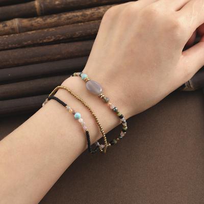 China CLASSIC Crystal Natural Stone Bohemian Style Glass Beads Multilayer Simple Fashion Woven Bracelet for sale