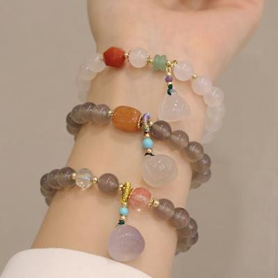 China CLASSIC National Bracelets Jade Gemstone Bead Pod Gourd Bracelet Lotus Style Chalcedony for sale