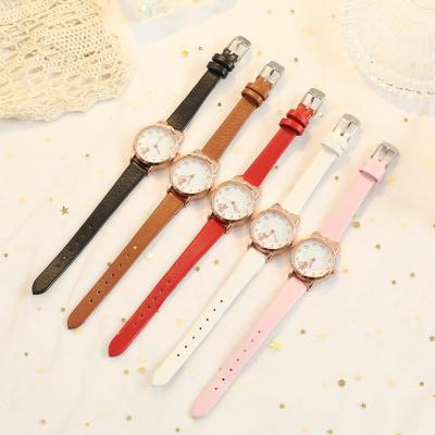 China Women Cat Dial Leather Strap Watch Cute Set Quartz Wristwatches Crystal Diamond Star Moon Bracelet Crystal for sale