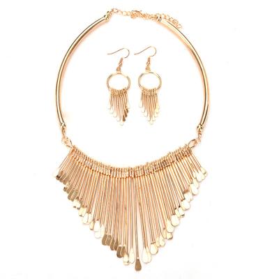 China Trendy Boho Jewelry Set Maxi Statement Collar Necklace Earring Fashion Metal Tassel Jewelry Set For Woman for sale