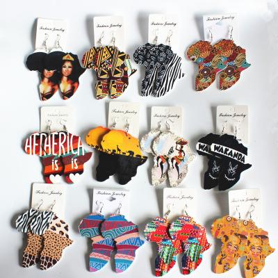 China Colorful Printed African Wooden Earrings Map African Shaped Earrings New FASHIONABLE African Wooden Earrings Set for sale