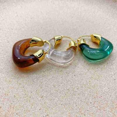 China TRENDY Exaggerated U-shaped 18K Gold Plated Huggie Earring 2022 Summer Acrylic Resin Earrings Statement Earring Circles for sale