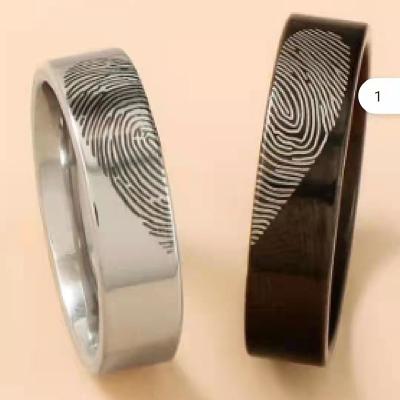 China FASHIONABLE Creative Volume Ring 316L Stainless Steel Fingerprint Ring Stainless Steel Heart Cuban Couple Men's Rings for sale