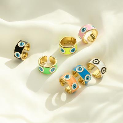 China TRENDY Enamel Multi Colored Adjustable Rings Epoxy Finger Ring Devil Eyes Band Rings for sale