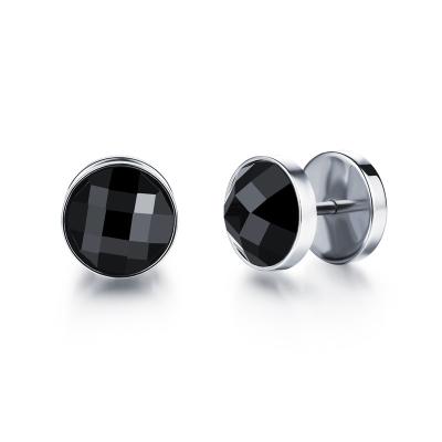 China Jewelry TRENDY Personality Fashion Simple Design Black Crystal Stud Earrings Stainless Steel for sale