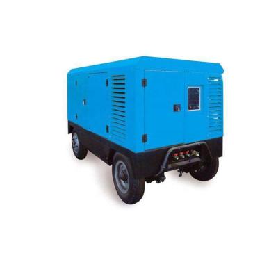 China Diesel Lubricated Screw Air Compressor Mining 185cfm Machine Sand Blasting Device Drilling Water Well Rig Party Power for sale