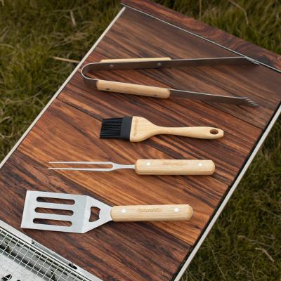 China Naturehike Camping Spatula Fork Easily Cleaned Outdoor Barbecue Grilling Tool Stainless Steel Wooden Tongs 4 Pieces in 1 Set for sale