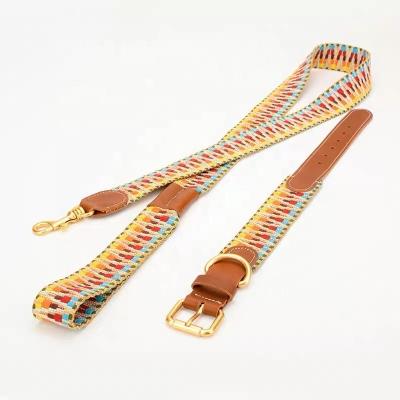 China Custom Dog Collar and Leash Set Whip New Genuine Leather Braided Strap Design Dog Collar Amazon Pet Supplies Wholesale for sale