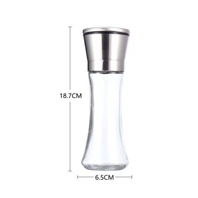 China Household Amazon Food Supplier Manual Glass Jars Dry Grinder Bamboo Lid Salt Spice and Bottled Pepper Grinder for sale