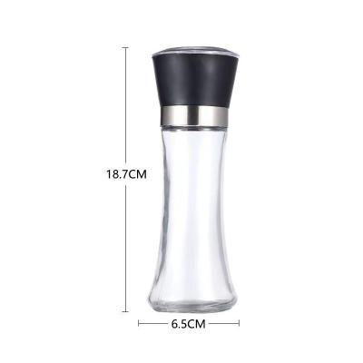 China Manual Food Salt and Pepper Shakers Grinders Seasoning Glass Bottle Wholesale Coarseness Adjustable Salt Pepper Grinder with Grinder for sale