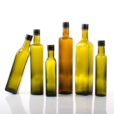 China 100ml 250ml 500ml 750ml 1L Viable Bulk Empty Square Dark Green Marasca Cooking Olive Oil Glass Bottles for sale