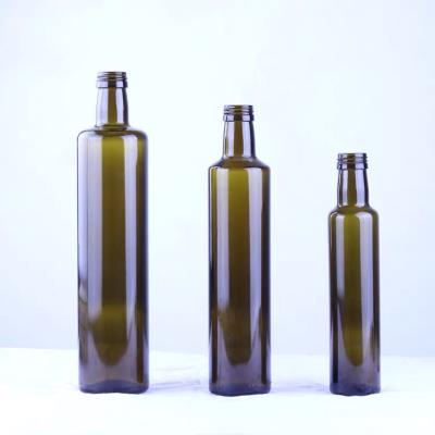 China 100ml 250ml 500ml 750ml 1L Viable Bulk Empty Square Dark Green Marasca Cooking Olive Oil Glass Bottles for sale