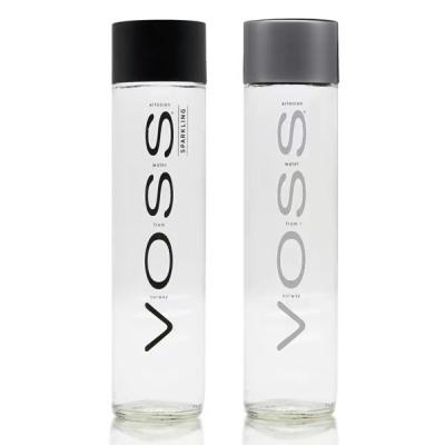 China 1000ml 750ml 500ml 375ml High Empty Beverage Flint Juice Beverage Mineral Water Voss Glass Empty Bottle With Plastic Lid for sale