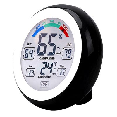 China Comfort Display Round Shape Touch Screen Digital Thermometer Indoor Wireless Hygrometer Price for sale