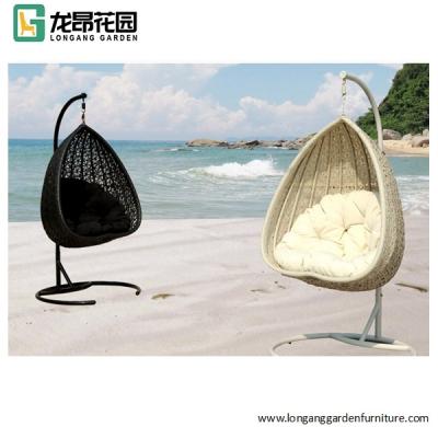 China Hot Sale Modern Outdoor PE Steel Pipe Egg Shape Wicker Garden Hanging Swing Chair for sale