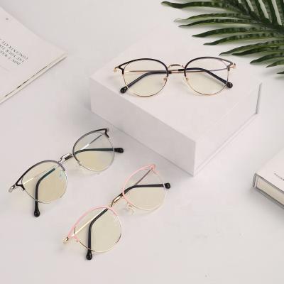 China 2021 Anti Cat Eye Specs Comfortable Blue Alloy Glass-metal Comfortable Glasses Frame Anti Cat Eye Optical Frames For Lady for sale