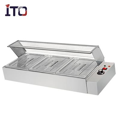 China 100% Manufacture Commercial 4 Pan Bain Marie Sauce Soup Food Warmer Display With Glass Cover /Electric for sale