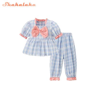 China 2022 spring and children's clothes new summer children's girls cotton pajamas boys home suit cardigan big children's clothes for sale