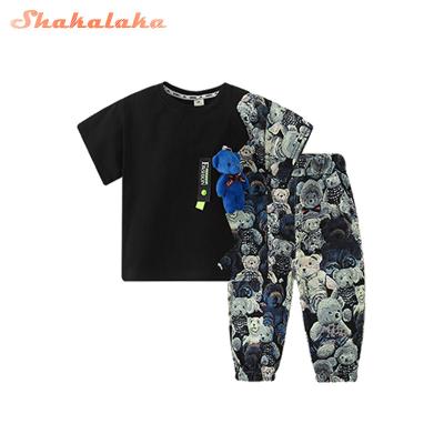 China 2pcs Polyester Shorts/T-shirt Kids Clothes Set Summer Cotton Boys Casual Outfit Boys Leopard Printed Outfit for sale