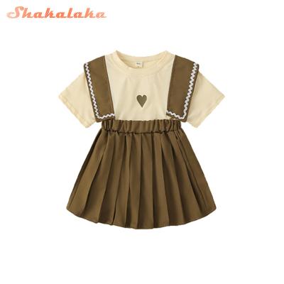 China 2022 new style summer skirt two-piece short-sleeved dre girls summer dress other children's clothing baby foreign female college style for sale