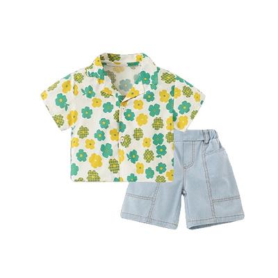 China 2022 New Arrival Babies Summer Short Sleeve Blouse Fashion Breathable Infant Boys Flower Shirt Clothing for sale