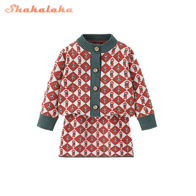 China Washable High Quality Western Style Long Sleeve Elegant Princess Girl Dress Sweater Set Girl Two Piece Suits for sale