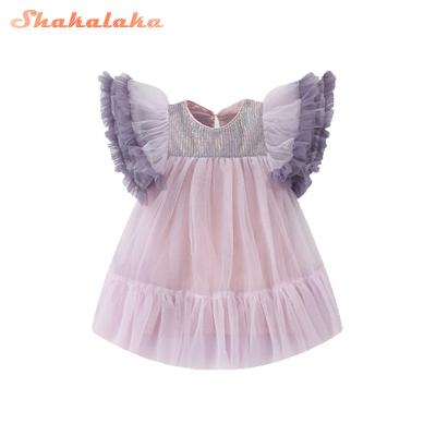 China Boutique Kids Washable Gauze High Skirt Dresses Babies Sweet Princess Skirts Kids Short Sleeve Dress Dress for sale