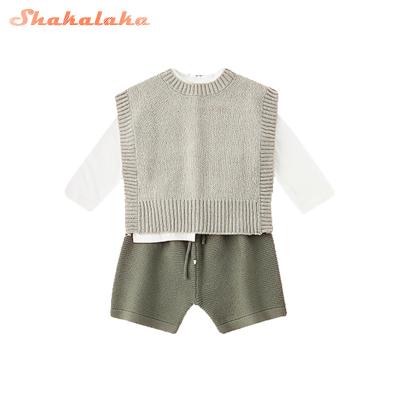 China 2022 Baby Shorts Casual Children's Suit Loose Woolen Knitted Vest Retro Vest Sweater Suit Anti-Shrink for sale