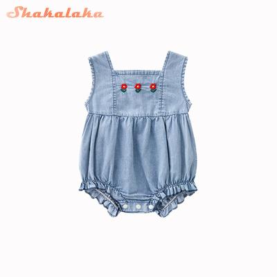 China New viable summer kids clothes babies and baby boy cotton suspender romper 0-24M denim shorts overalls for sale