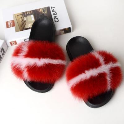 China Wholesale Faux Mink Fur Slides Fashion Trend True Fox Fur Slippers For Women for sale