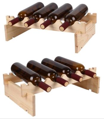 China Wooden Wine Rack 1 Layer 4 Bottles Wine Rack Wooden Wine Bottle Display for sale