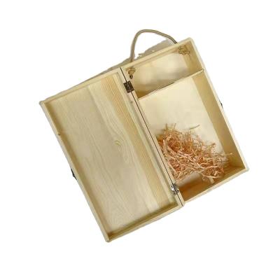 China Wooden Boxes Customized Wooden Wine Boxes For 2 Glass Bottles And Cups With Interior Divider for sale