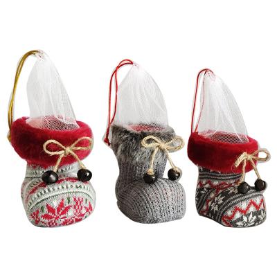 China Plastic Felt Christmas Decoration Supplies and Knitted Christmas Home Decor Farmhouse Stocking Boot Christmas Ornament for sale