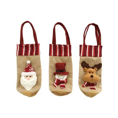 China Felt Jute Christmas Wine Bottle Bag Cover Gift Sending Ornament Santa Wine Bag Nonwoven Christmas Treat Bag for sale