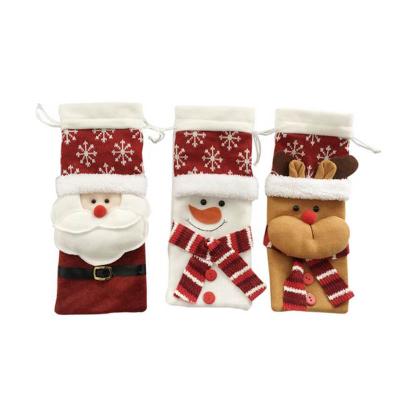 China Felt Christmas Wine Gift Bag Cottage Garden Christmas Decoration Christmas Plush Polyester Plush Santa Snowman Wine Bag for sale