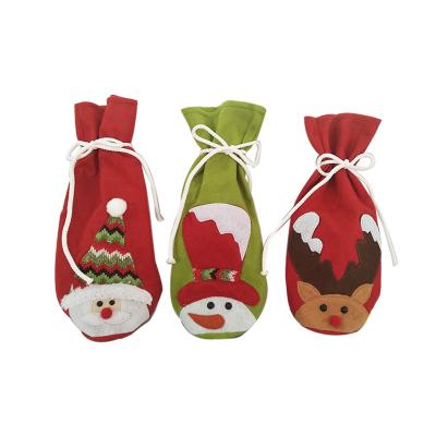 China Christmas Santa Claus Doll Face Patch Wine Bottle Cover Holiday Party Table Felt Snowfall Decorations for sale