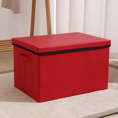 China Large Viable Collapsible Storage Bin with Lid Faux Leather Fabric Cloth Storage Box Collapsible Organizer Containes Basket Cube for Home Bedroom for sale