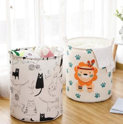 China Round Folding Laundry Basket Toy Basket Bucket Waterproof Organizer Large Capacity Clothes Storage Basket Traditional Cartoon for sale