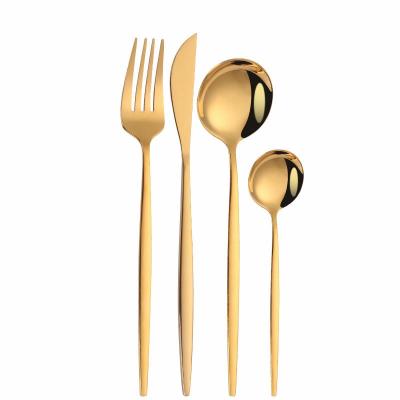 China Viable Mirror Stainless Steel Gold Cutlery Set Kids Fork Knife Soup Ice Cream Spoon Full Dinnerware Set Chopsticks for sale