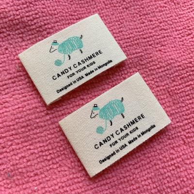 China Eco - Friendly Sustainable Ink Cotton Collar Label , Organic Material Brand Logo Cotton Tags for sale