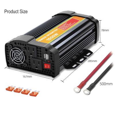 China Customizable US Standard 12v 24v 220v DC to AC 1500w Photovoltaic Solar Power Car Inverter HWDY-207 for sale